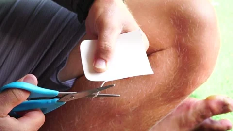 Patch repair kit with glue for inflatable boats, SUP, raft. Man repair 스톡 동영상 280666581