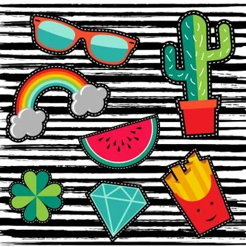 Patch set with cute cartoon illustrations Illustrazione stock