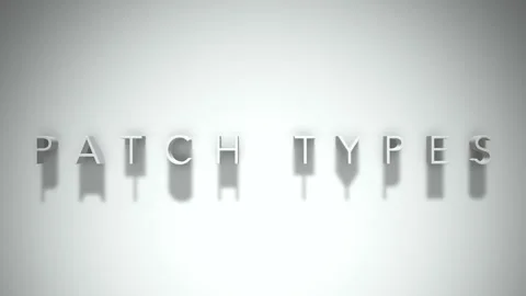 Patch types 3D title animation with shadows on a white background 스톡 동영상 297022164