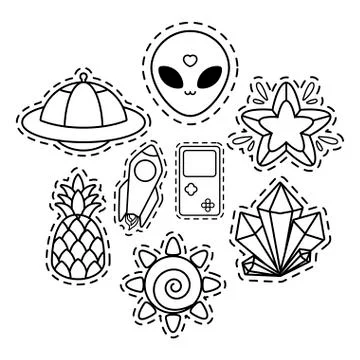 Patch of unidentified flying object and set patches Ilustración de archivo