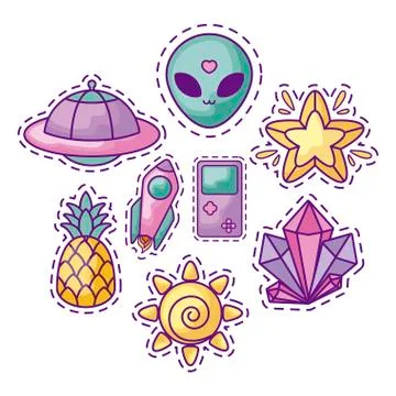 Patch of unidentified flying object and set patches Ilustración de archivo