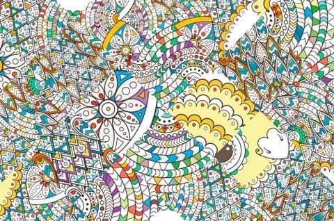 Patched doodle background pattern. Simple colored background for coloring books Illustrazione stock