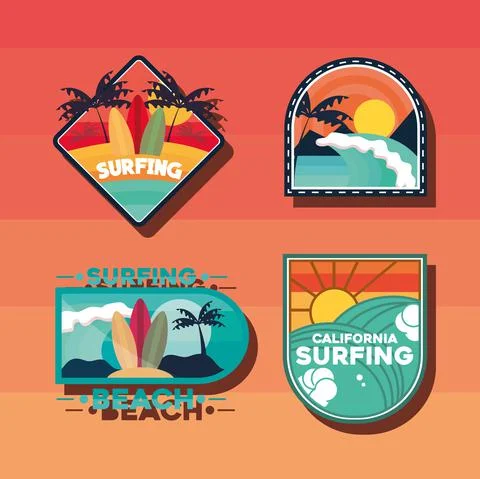 Patches surfing set Stock Illustration