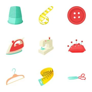 Patching of clothes icons set, cartoon style Illustrazione stock