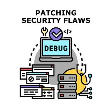 Patching security flaws debugging cyber software problems Stock Illustration