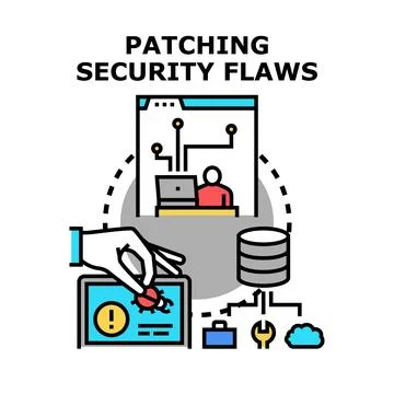 Patching security flaws protecting data and network system Stockillustratie