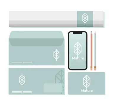 Patchment roll and bundle of mockup set elements in white background Stock Illustration
