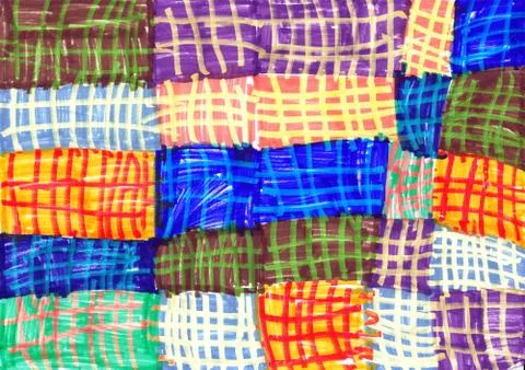 Patchwork background hand drawn eith color pens, colorful rectangles with ver Stock Illustration