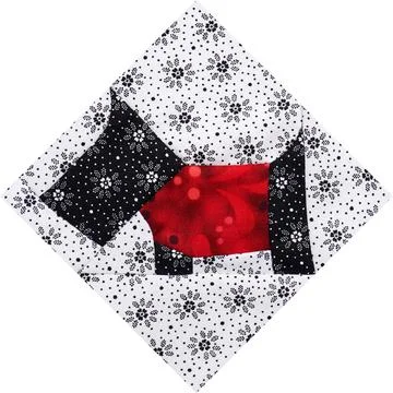 Patchwork block black dog from pieces of fabrics Foto stock