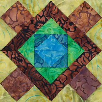 Patchwork block from pieces of fabrics, detail of quilt Stock-Fotos