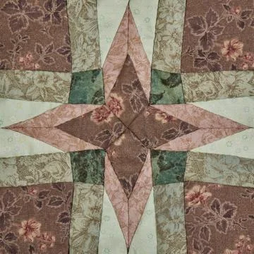 Patchwork block from pieces of fabrics, detail of quilt Stock-Fotos
