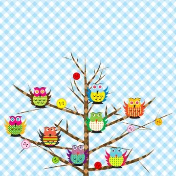 Patchwork with cartoon owls Stock Illustration