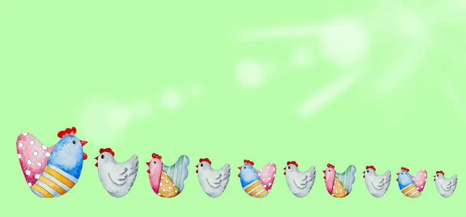 Patchwork chicken on Easter card. Funny Easter chickens. Watercolor painti... Fotos de archivo