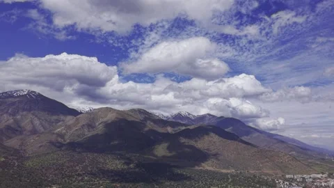 Patchwork Cloud Shadows Cross Santiago Foothills Below Snowy Andes Stock Footage 343890860