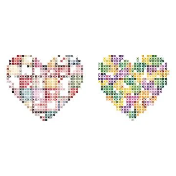 Patchwork Cross Stitch Heart Vector Set with Colorful Embroidery Design Ilustración de archivo