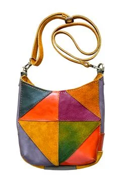 Patchwork crossbody bag from suede and leather 스톡 사진