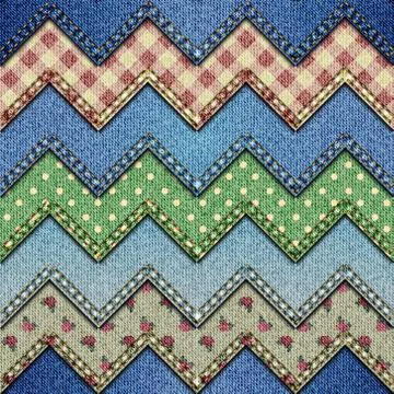 Patchwork of denim fabric. Illustrazione stock