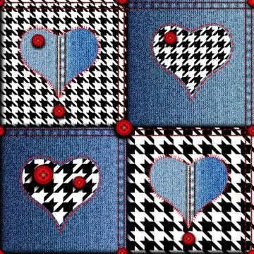 Patchwork of denim fabric. Illustrazione stock