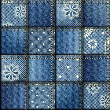 Patchwork of denim fabric. Stock Illustration