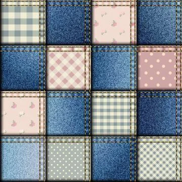 Patchwork of denim fabric. Stock Illustration