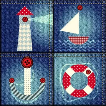 Patchwork of denim fabric. Stock Illustration