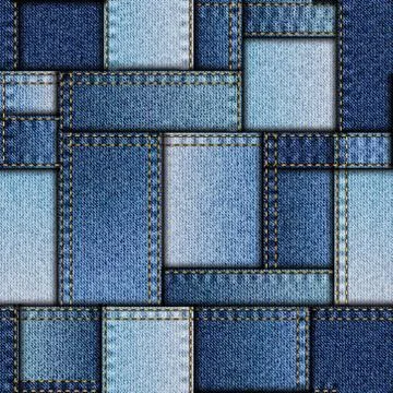 Patchwork of denim fabric. Stock Illustration