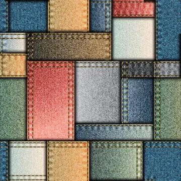Patchwork of denim fabric. Stock Illustration
