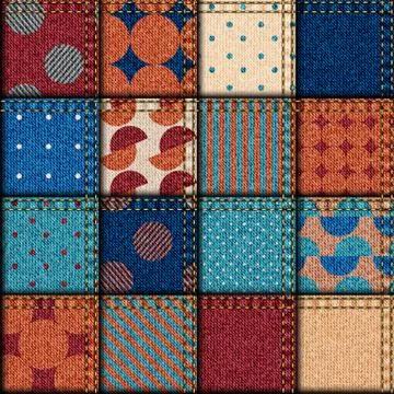 Patchwork of denim fabric. Illustrazione stock