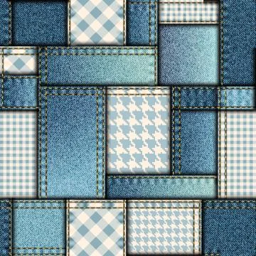 Patchwork of denim fabric. Illustrazione stock