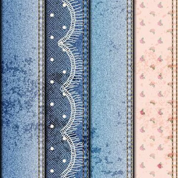 Patchwork of denim fabric. Stock Illustration
