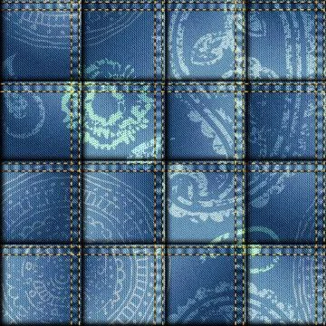 Patchwork of denim fabric. Illustrazione stock