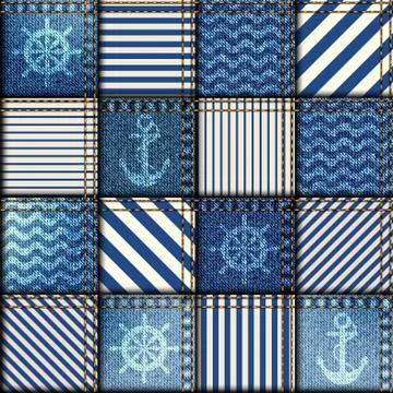 Patchwork of denim fabric. Stock Illustration