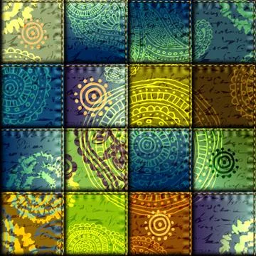 Patchwork of denim fabric. Illustrazione stock