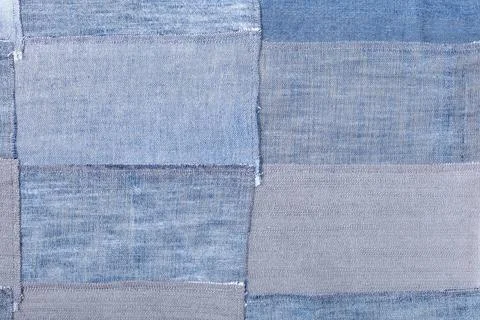 Patchwork from denim flaps textile background - patchwork from denim flaps... Foto stock