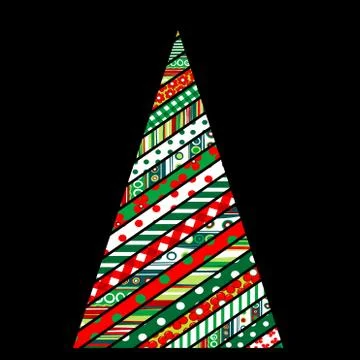 Patchwork design of Christmas tree on black background Illustrazione stock
