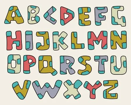 Patchwork Fabric Alphabet Letters Set Stock Illustration