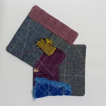 Patchwork fabric squares minimal arrangement. 스톡 사진