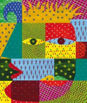 Patchwork Face on Patchwork Background Stock Illustration