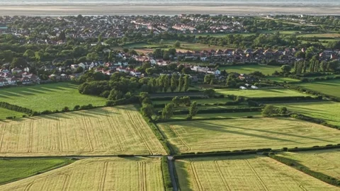 Patchwork of farm fields, Meols, Wirral, England Stock Footage 315976758