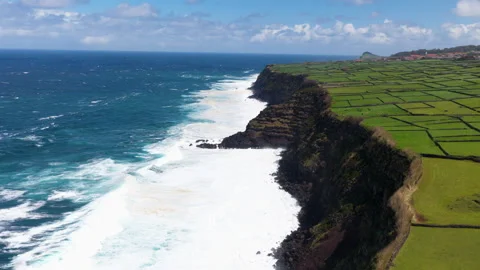 Patchwork Farming Fields With Atlantic Coast On Terceira Island, Azores Stock-Footage 335998559
