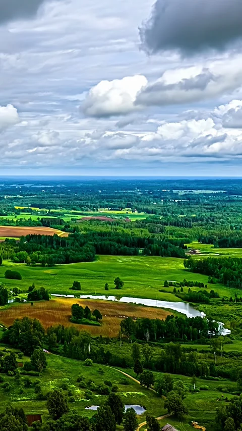 Patchwork Farmland Beneath Textured Clouds Stock Footage 328737205