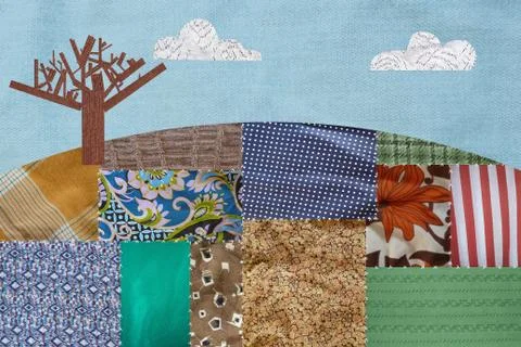 Patchwork field and bare tree Stock Photos