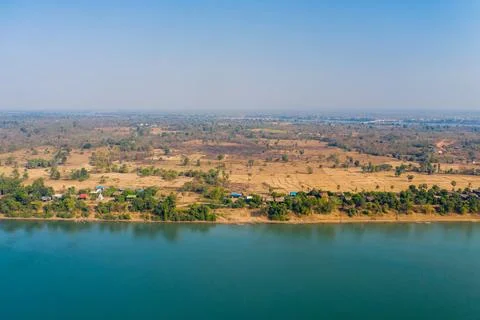 Patchwork fields along Mekong River, Stoeng Treng Stock Photos