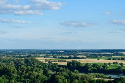 Patchwork fields and forest by Loire river 写真素材