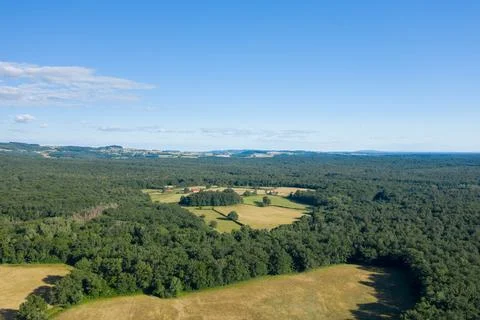 Patchwork fields and forest in Morvan landscape 스톡 사진