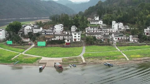 Patchwork Fields And Wooded Hills From Above in Qiandao Lake, China Stock Footage 344038852