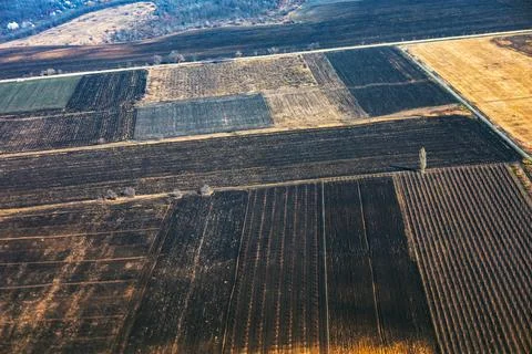 Patchwork of fields in springtime freshly plowed Fotos de archivo
