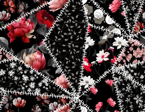 Patchwork flowers pattern. イラスト素材