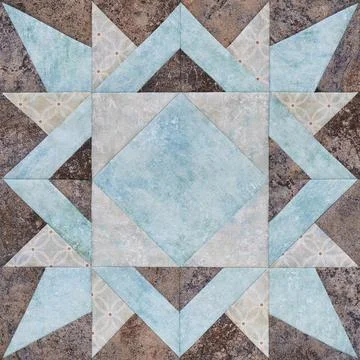 Patchwork geometric block from pieces of fabrics, detail of quilt Stock Photos