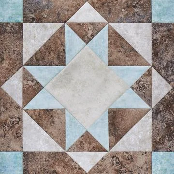 Patchwork geometric block from pieces of fabrics, detail of quilt Fotos de archivo